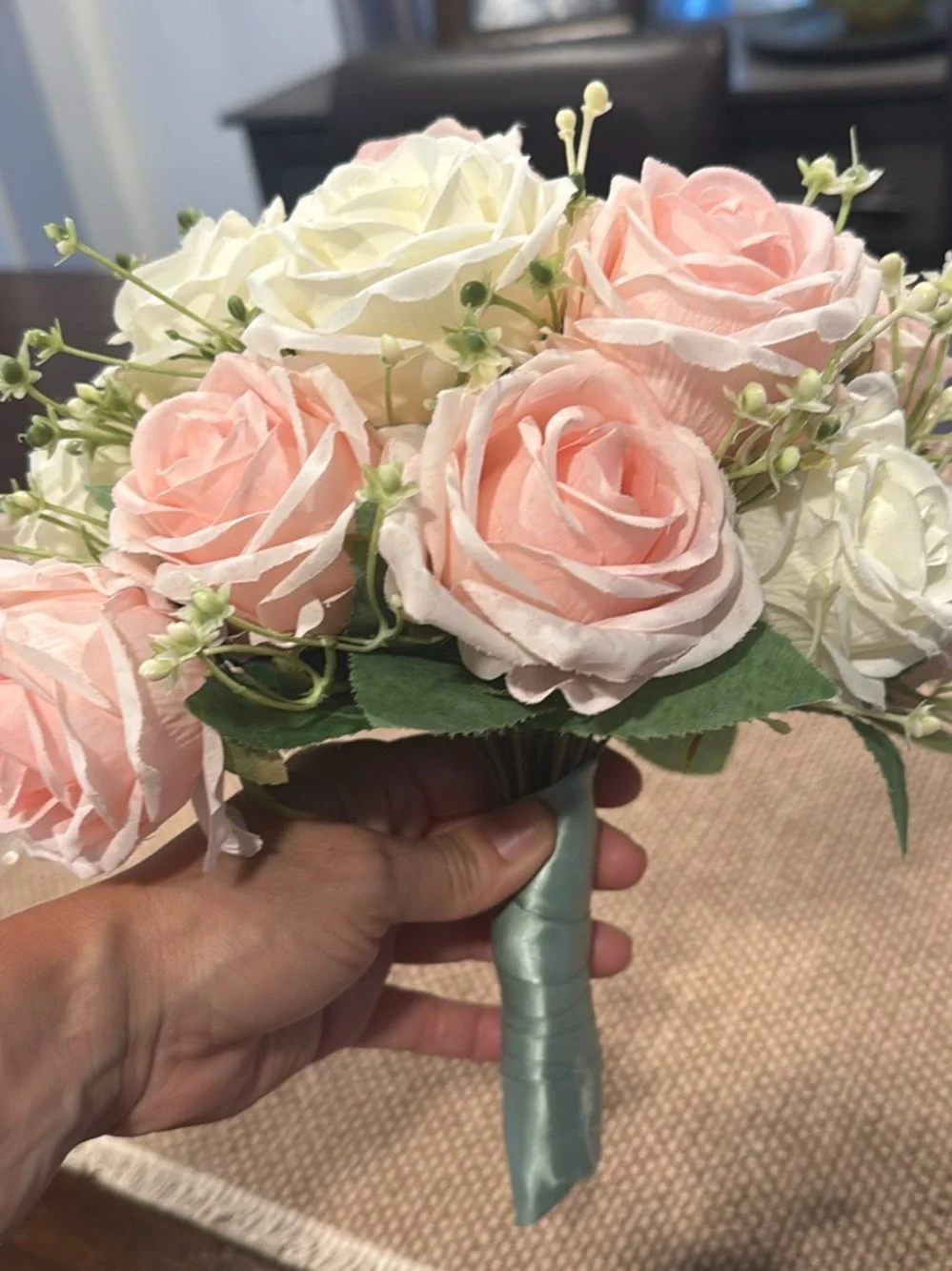 Artificial Rose Bouquet in Blush Pink and Cream - Classic Home Accent